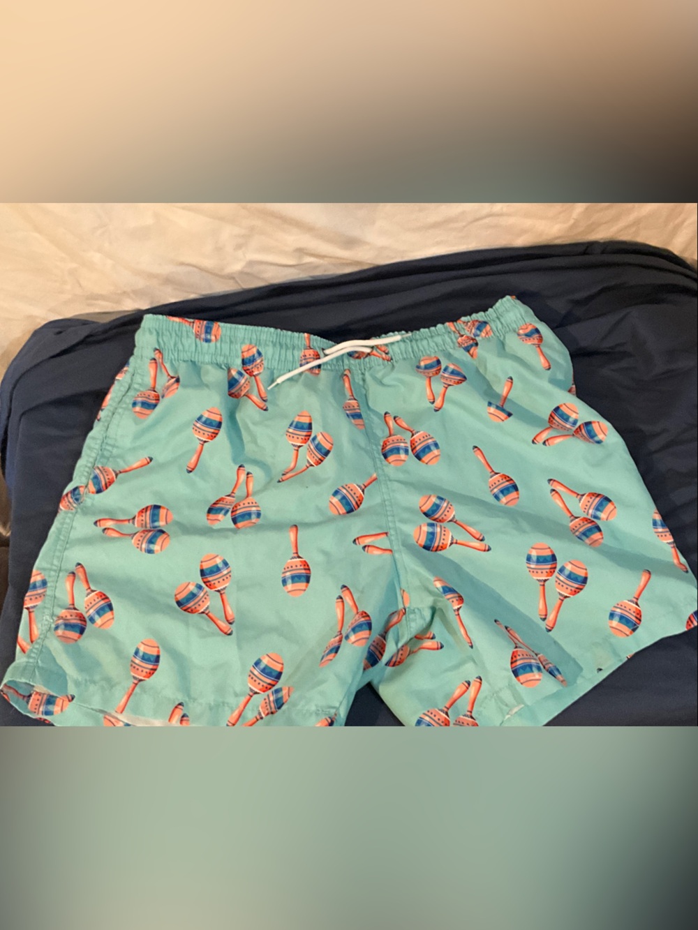 Men's Teal Maraca Print Swim Trunks